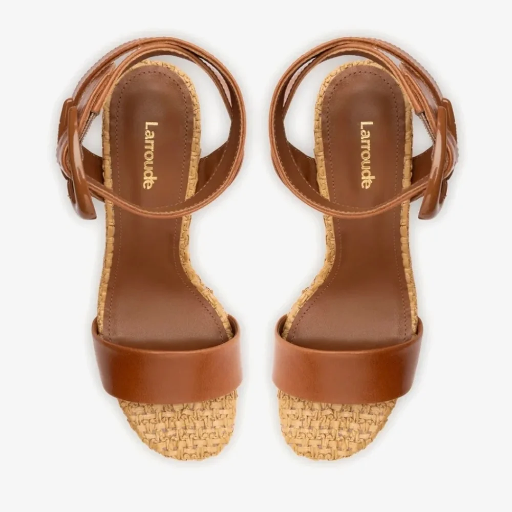 LARROUDE VERONA DOLLY PLATFORM HEEL CARAMEL/RAFFIA 9